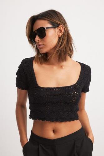 NA-KD Boho Heklet off shoulder-topp - Black