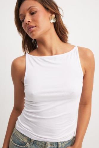 NA-KD Soft Line Boat Neck Tank Top - White