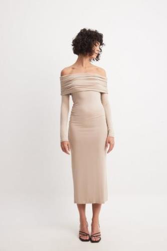 NA-KD Soft Line Midi Dress - Beige