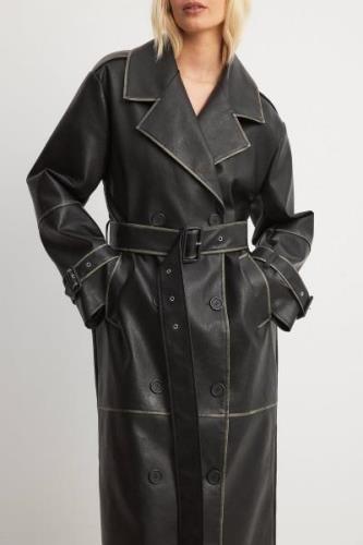 NA-KD Trenchcoat med utvasket PU - Black