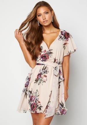 Goddiva Floral Flutter Dress Latte XXS (UK6)