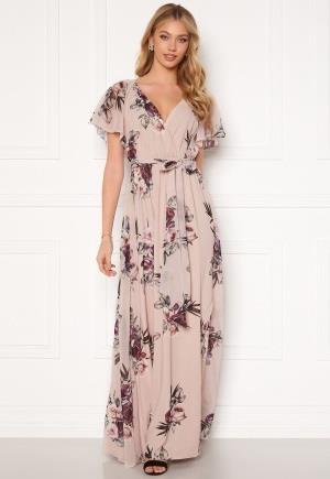 Goddiva Flutter Floral Maxi Dress Latte M (UK12)