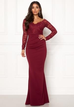 Goddiva Lace Trim Maxi Dress Wine S (UK10)