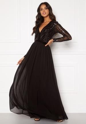 Goddiva Deep V Sequin Maxi Dress Black L (UK14)