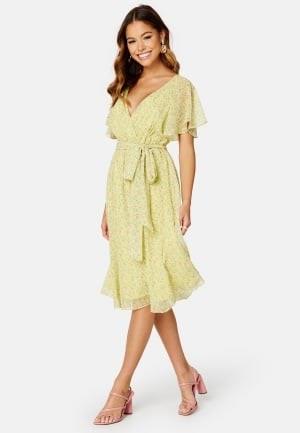 Goddiva Ditsy Flutter Sleeve Midi Dress Soft Lemon XL (UK16)