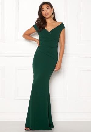 Goddiva Bardot Pleat Maxi Dress Green XL (UK16)