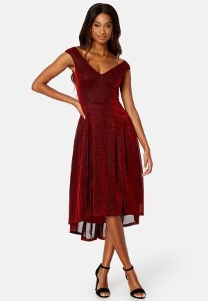 Goddiva Glitter High Low Midi Dress Red XXS (UK6)