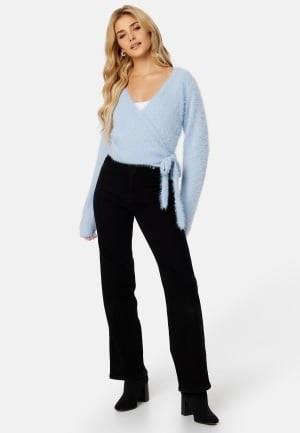 BUBBLEROOM Rachell fluffy knitted wrap top Light blue S