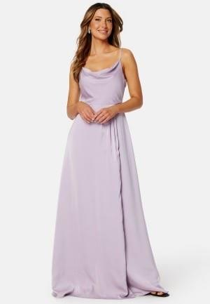 Bubbleroom Occasion Waterfall High Slit Satin Gown Light lilac 34