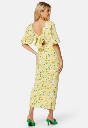 Bubbleroom Occasion Puff Sleeve Bow Midi Dress Yellow/Floral 42