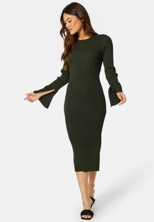 BUBBLEROOM Stella Knitted Viscose Dress Dark green M