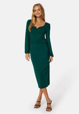 BUBBLEROOM Rudina puff sleeve midi dress Dark green XS