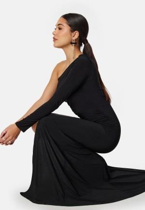 John Zack Long Sleeve One Shoulder Maxi Dress Black S L (UK14)