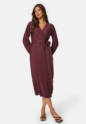 BUBBLEROOM Pleated Wrap Midi Dress Wine-red M