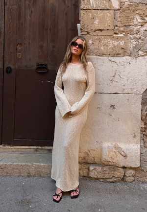 BUBBLEROOM Ayra Fine Knitted Maxi Dress Light beige XS