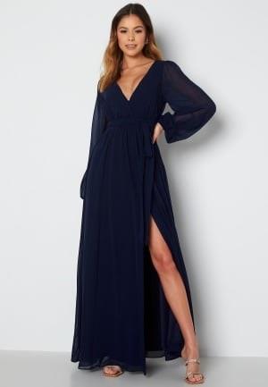 Goddiva Long Sleeve Chiffon Dress Navy XL (UK16)