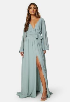 Goddiva Long Sleeve Chiffon Dress Sage Green XXL (UK18)