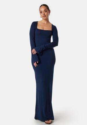 BUBBLEROOM Square Neck L/S Maxi Dress Navy S