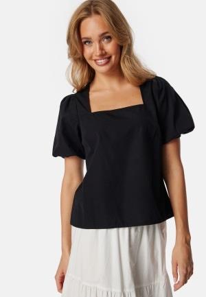 BUBBLEROOM Square Neck Cotton Blouse Black S