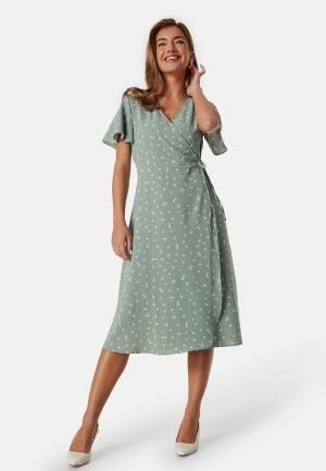 VILA Lovie S/S Wrap Midi Dress Green Milieu AOP:LOL 42