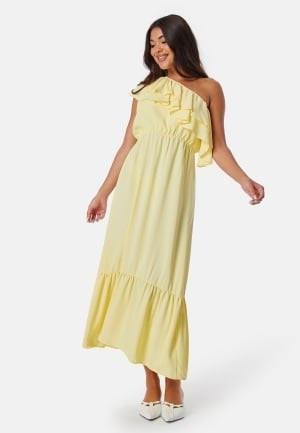 John Zack One Shoulder Ruffle Maxi Dress Light Yellow XXL (UK18)