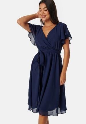 Goddiva Flutter Chiffon Midi Dress Navy XS (UK8)