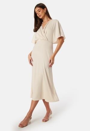 Bubbleroom Occasion Wrap Satin Midi Dress Champagne 38