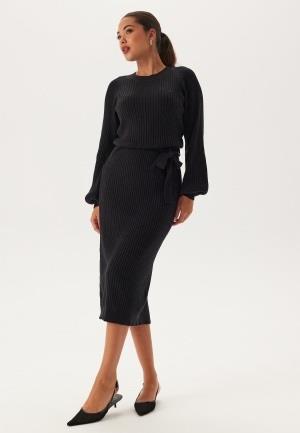 BUBBLEROOM Round Neck Rib Knitted Midi Dress  Black 2XL