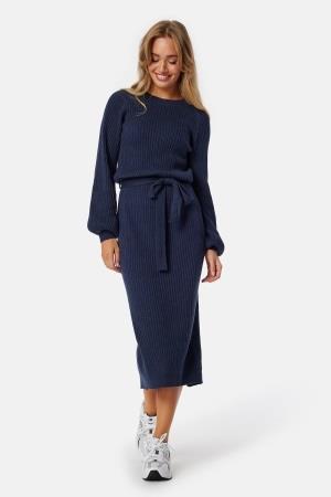 BUBBLEROOM Round Neck Rib Knitted Midi Dress  Navy 3XL