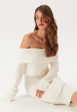 BUBBLEROOM Off Shoulder Knitted Midi Dress Offwhite S