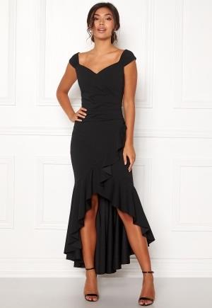 Goddiva Wrap Front Frill Dress Black S (UK10)