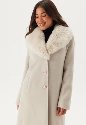 Chiara Forthi Fur Collar Wool Blend Coat Light beige XL