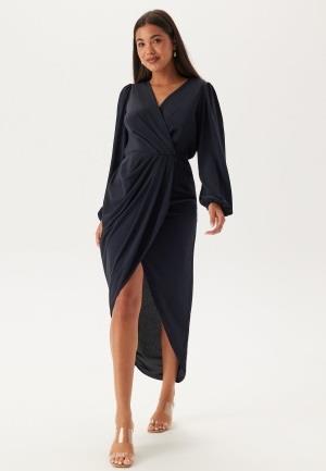 John Zack Balloon Sleeve Wrap Front Maxi Dress Navy XS (UK8)