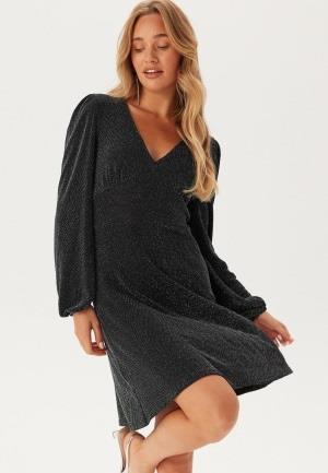 BUBBLEROOM Sparkling Puff Sleeve Dress Black/Silver XS