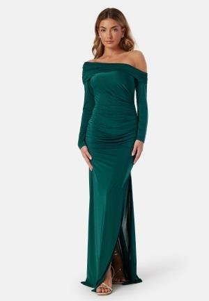 Bubbleroom Occasion Asymmetric Off Shoulder Soft Gown Dark green XS