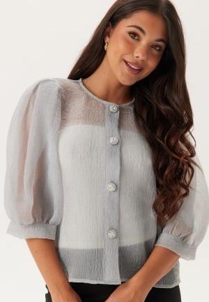 BUBBLEROOM Puff Sleeve Organza Blouse Silver XS