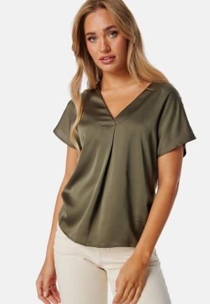 VILA Viellette V-neck S/S SATIN TOP Dusty Olive 34