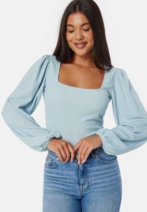 BUBBLEROOM Square Neck Balloon Sleeve Top Light blue M