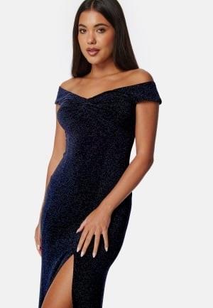 Bubbleroom Occasion Sparkling Twist Off Shoulder Gown Dark blue M