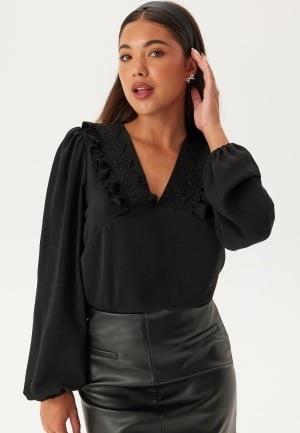 BUBBLEROOM Frill Detail Puff Sleeve Blouse Black M