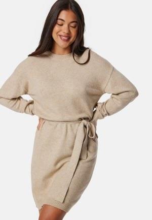 VILA Viril O-neck L/S BELT KNIT DRESS Natural Melange XL