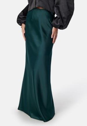 Bubbleroom Occasion Straight Satin Maxi Skirt Dark green  L