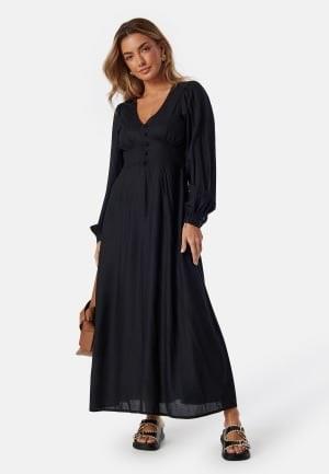 BUBBLEROOM Viscose V-neck Maxi Dress Black 44