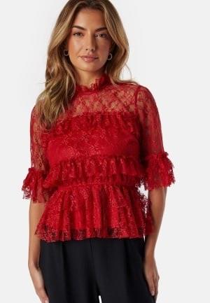 BUBBLEROOM Frill Lace Blouse Red 46