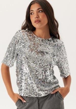 BUBBLEROOM Sequin Short Sleeve Top Silver S