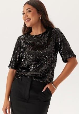 BUBBLEROOM Sequin Short Sleeve Top Black L