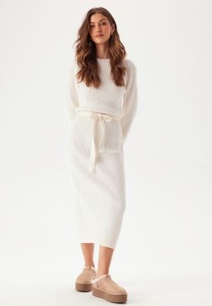 BUBBLEROOM Round Neck Rib Knitted Midi Dress  Offwhite S