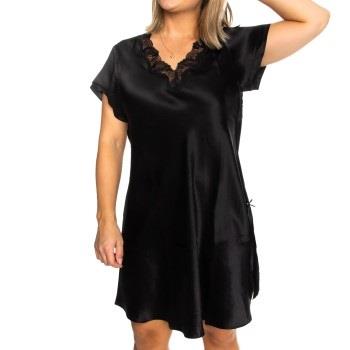 Lady Avenue Pure Silk Nightgown With Lace Svart silke X-Large Dame