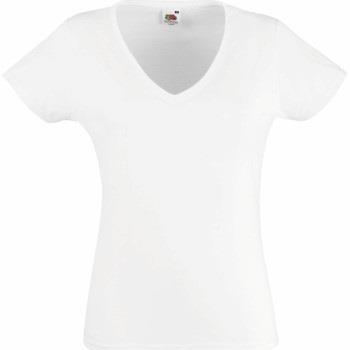 Fruit of the Loom Lady Fit Valueweight V-neck T Hvit bomull Small Dame