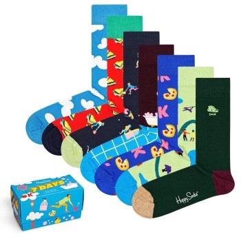 Happy socks Strømper 7P 7-Day Gift Box Blå/Rød bomull Str 41/46